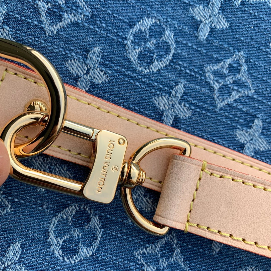 Louis Vuitton Blue Monogram Denim Weekender Travel Bag with Leather Trim