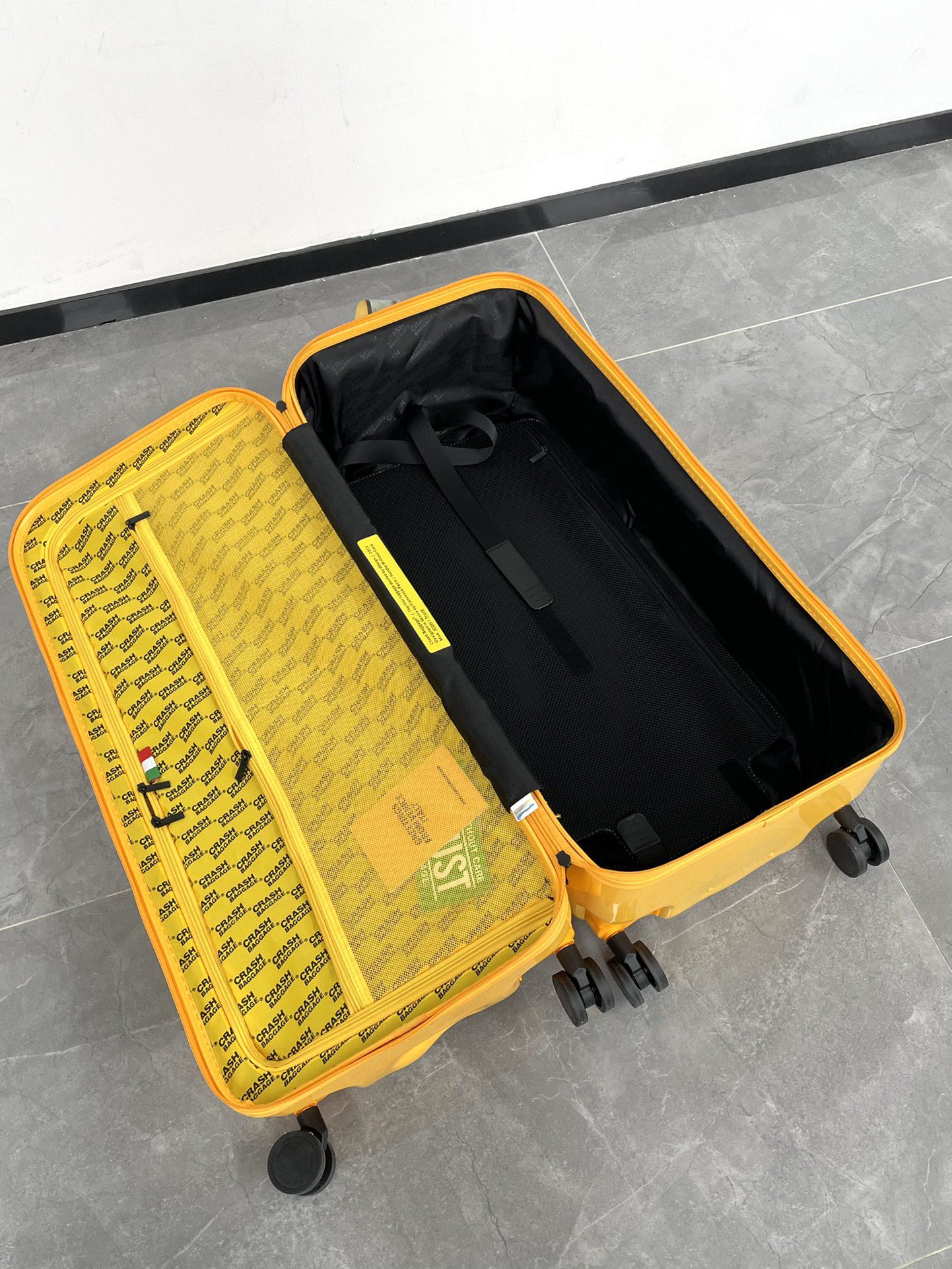 Bright Orange Hardside Spinner Suitcase with Yellow Interior Organizer