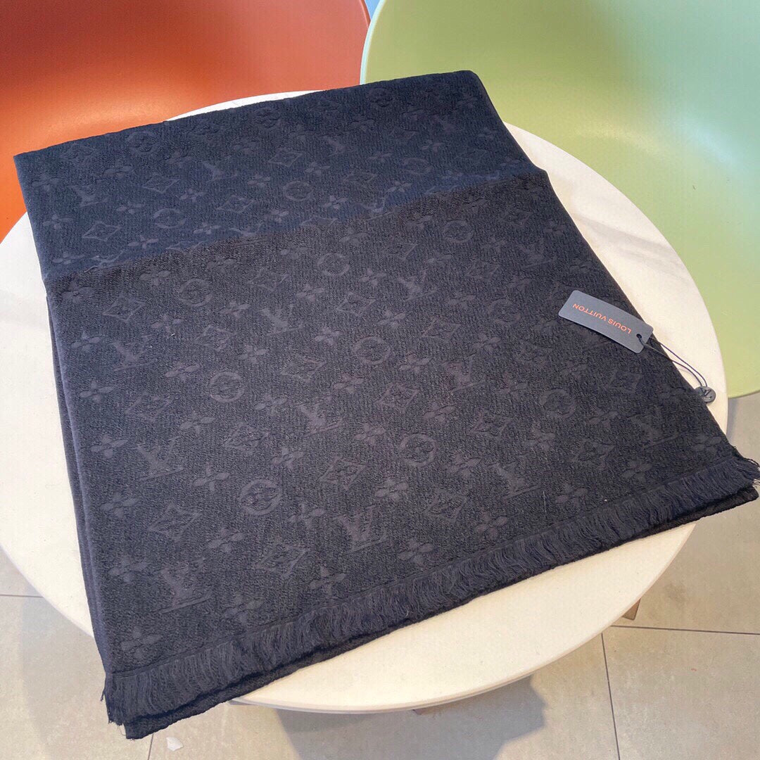 Luxury Monogram Print Scarf for Women - Soft Designer Style Winter Shawl and Fashion Wrap, Dark Grey