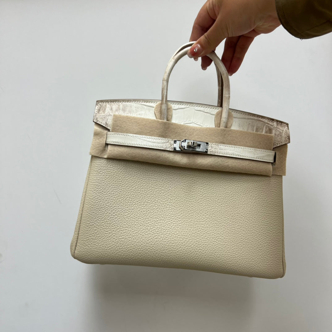 Luxury Olive Green Leather Top Handle Handbag with Croc-Embossed Trim