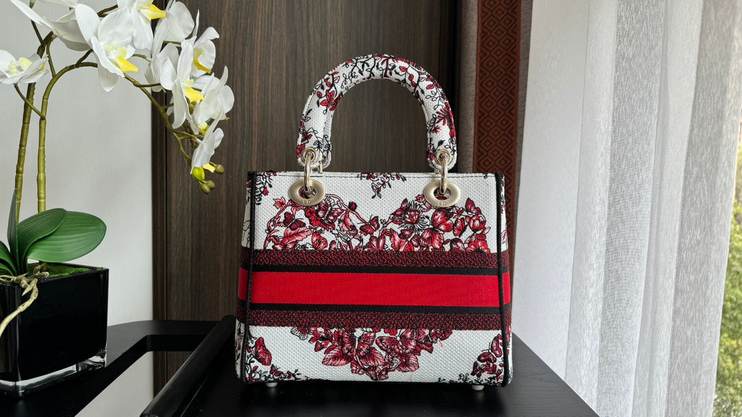 Christian Dior Lady D-Lite Medium Bag - Burgundy Toile de Jouy Embroidery