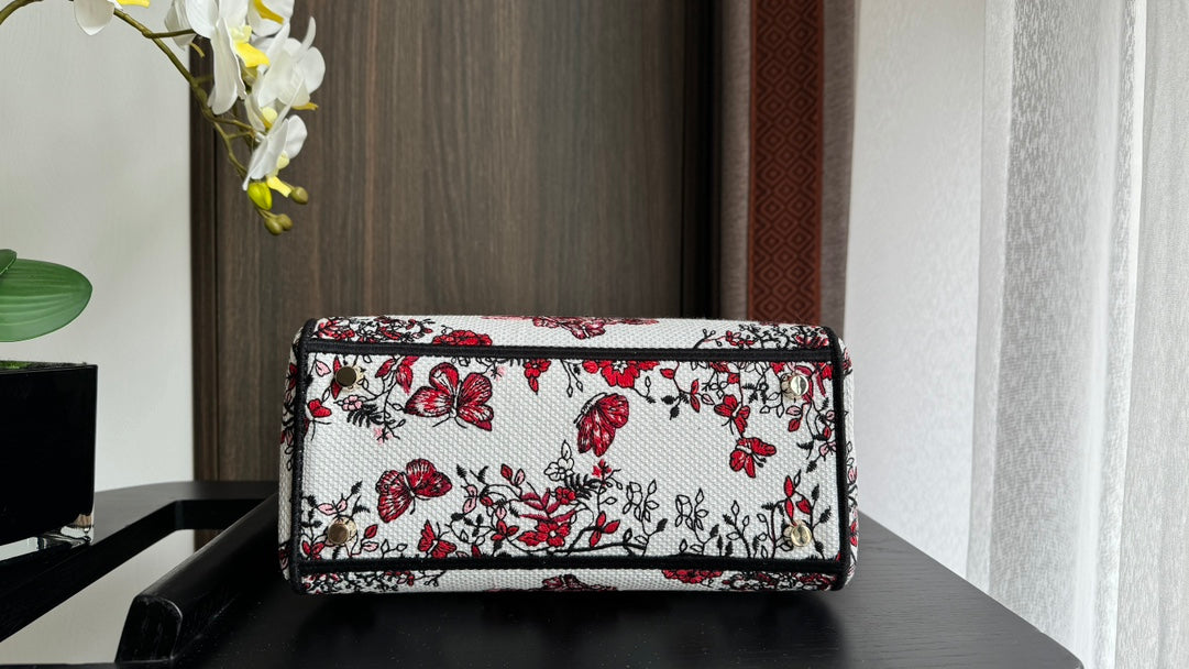 Christian Dior Lady D-Lite Medium Bag - Burgundy Toile de Jouy Embroidery
