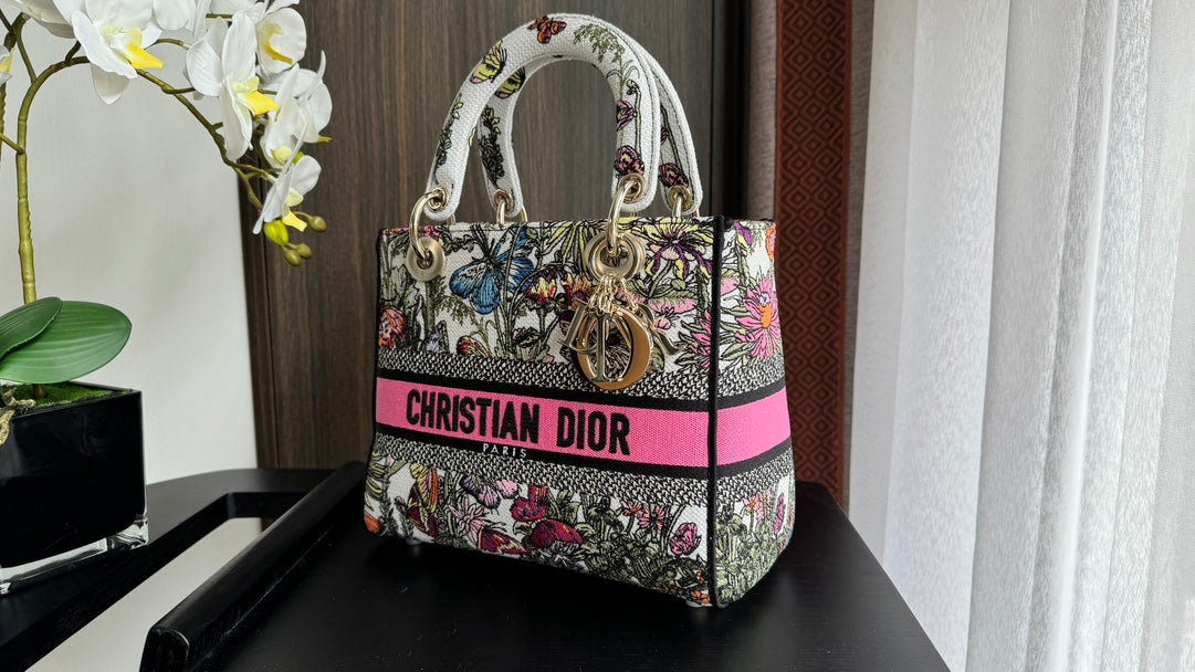 Christian Dior Medium Lady D-Lite Bag with Butterfly Around the World Embroidery