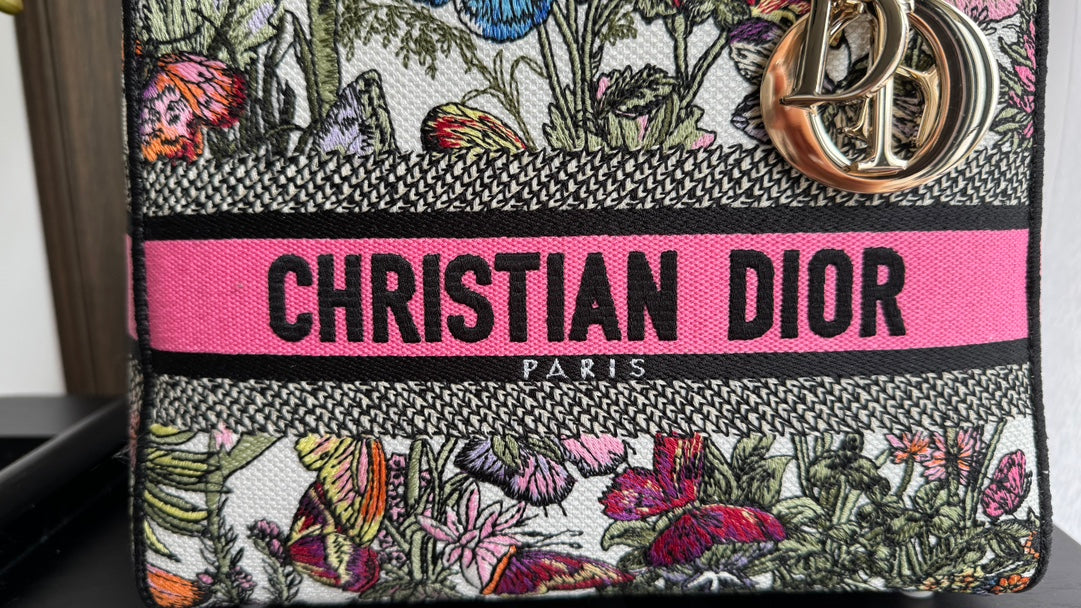 Christian Dior Medium Lady D-Lite Bag with Butterfly Embroidery