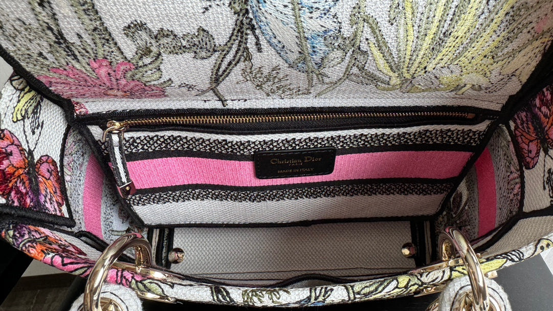 Dior Vintage Floral Embroidered Top Handle Bag with Shoulder Strap