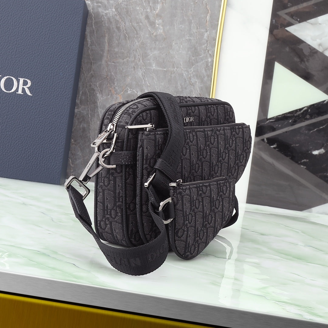 Dior Black Monogram Crossbody Messenger Bag with Detachable Pouch