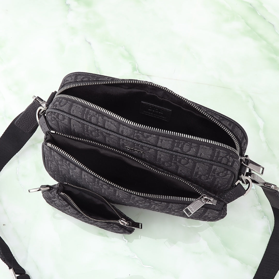 Dior Men's Safari Messenger Bag with Saddle Pouch - Black Dior Oblique Jacquard