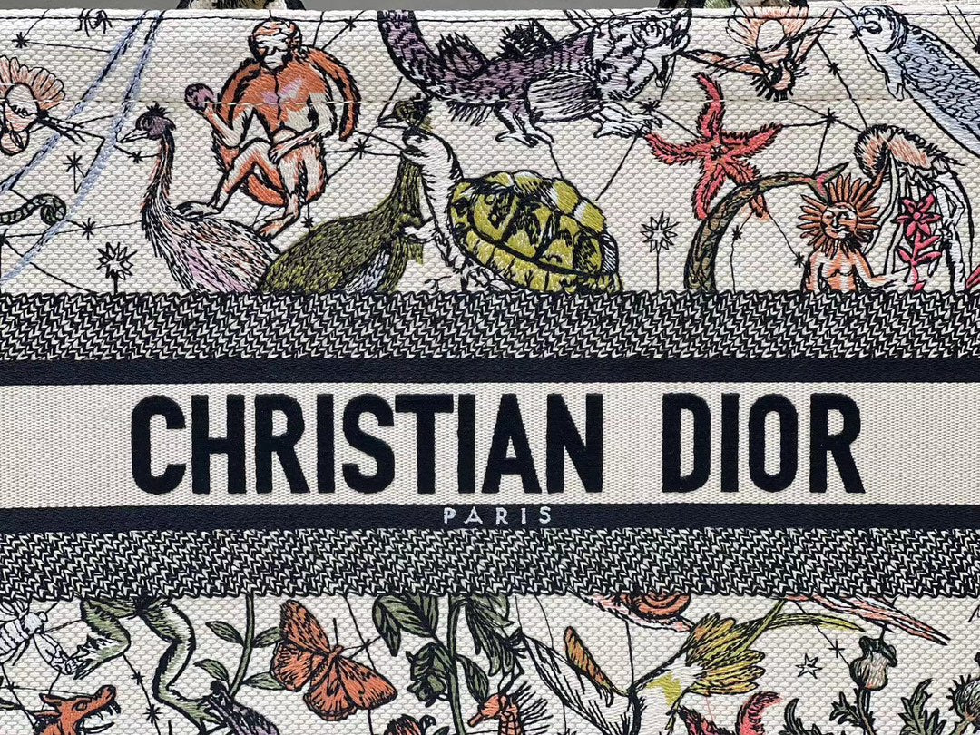 Dior Vintage Botanical and Animal Print Canvas Tote Bag with Top Handles