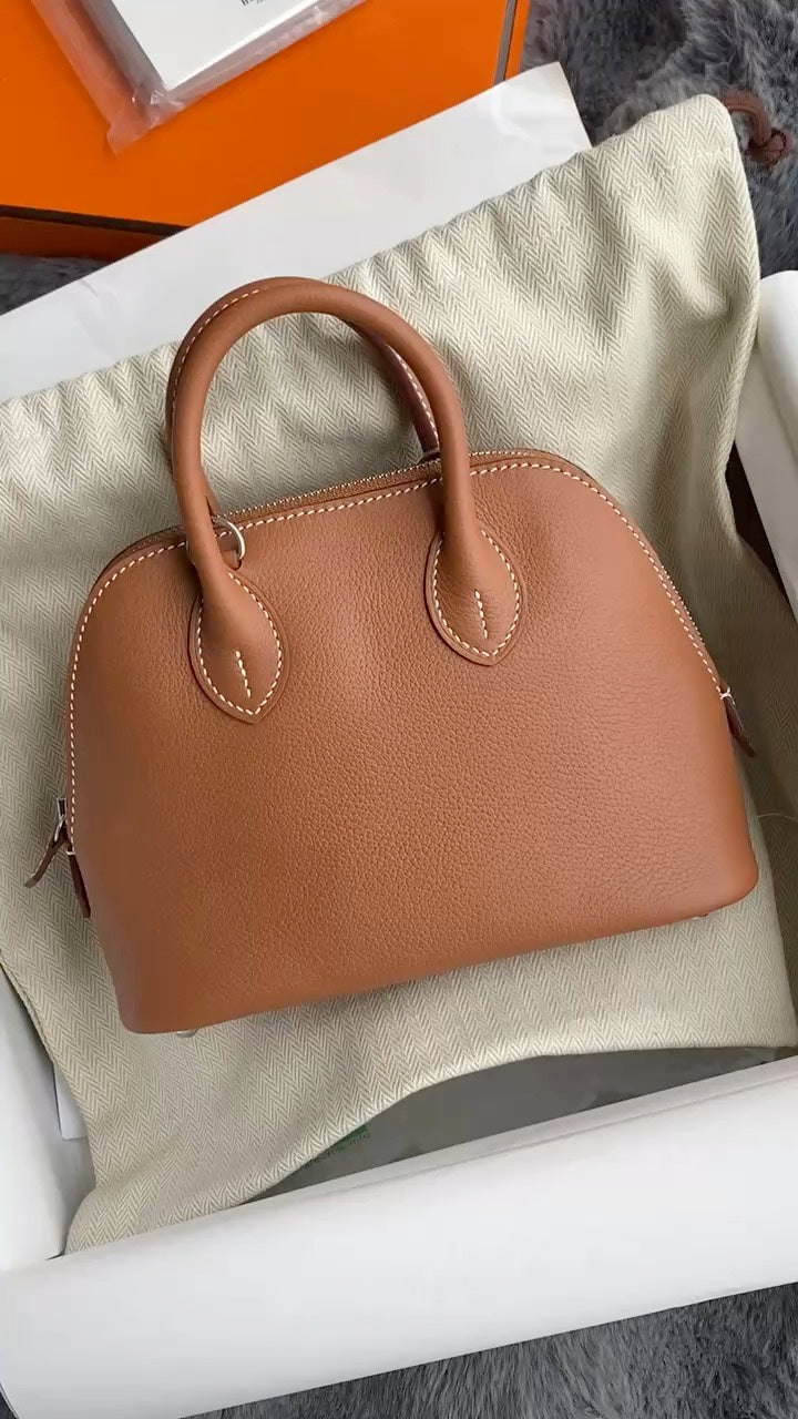 Hermes Bolide Leather Handbag in Gold - Classic Tan Dome Satchel