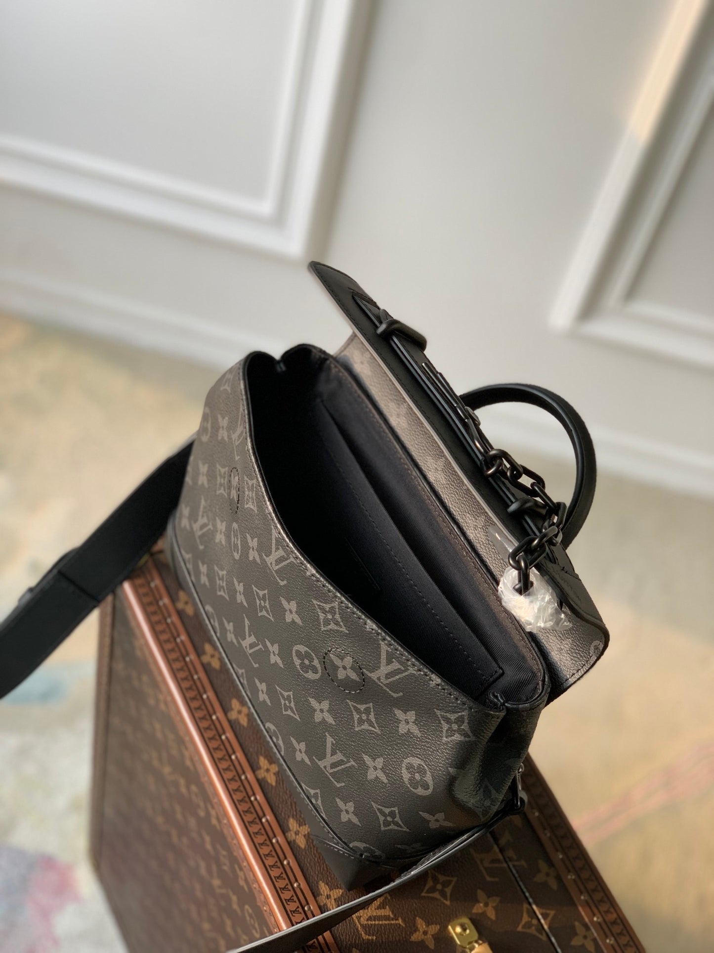 Louis Vuitton Black Monogram Pattern Canvas Crossbody Handbag with Top Handle