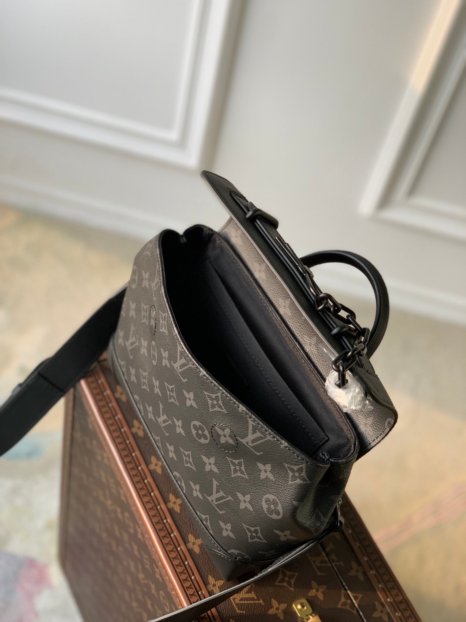 Louis Vuitton Black Monogram Pattern Canvas Crossbody Handbag with Top Handle