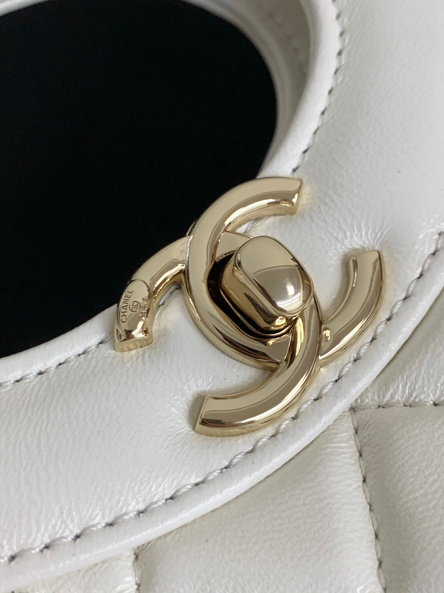 Chanel Small White Quilted Lambskin Shopping Bag with Cutout Handle