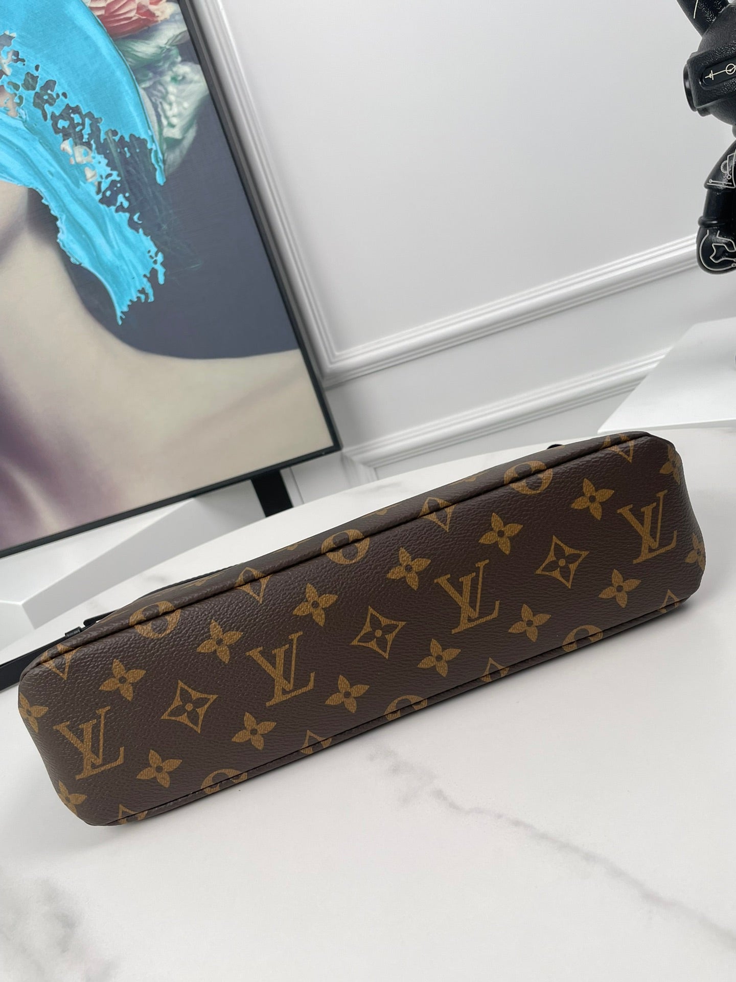 Louis Vuitton Luxury Brown Monogram Zippered Pouch Clutch with Wristlet Strap