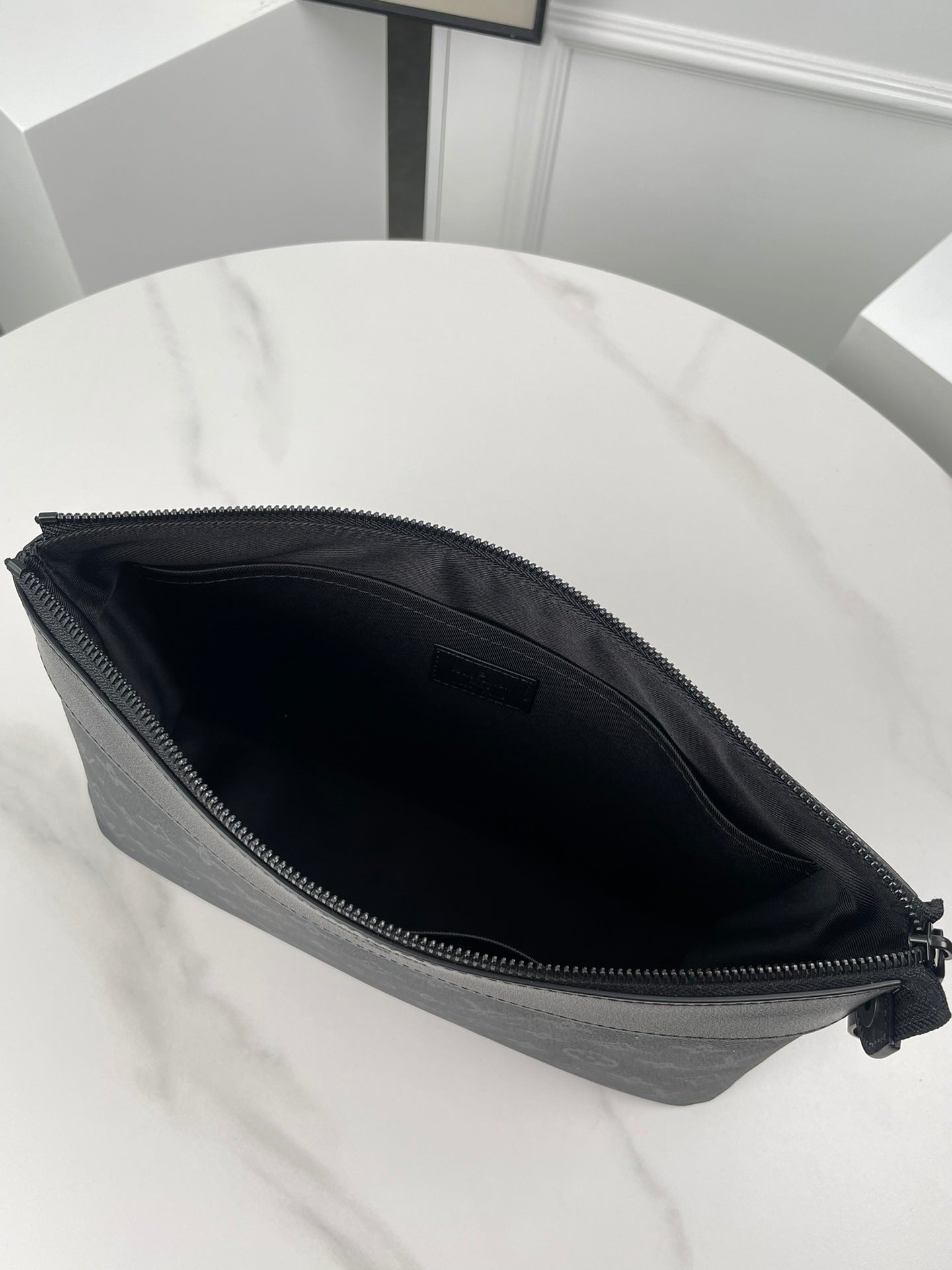 Louis Vuitton Luxury Black Monogram Pattern Zippered Clutch Pouch Bag