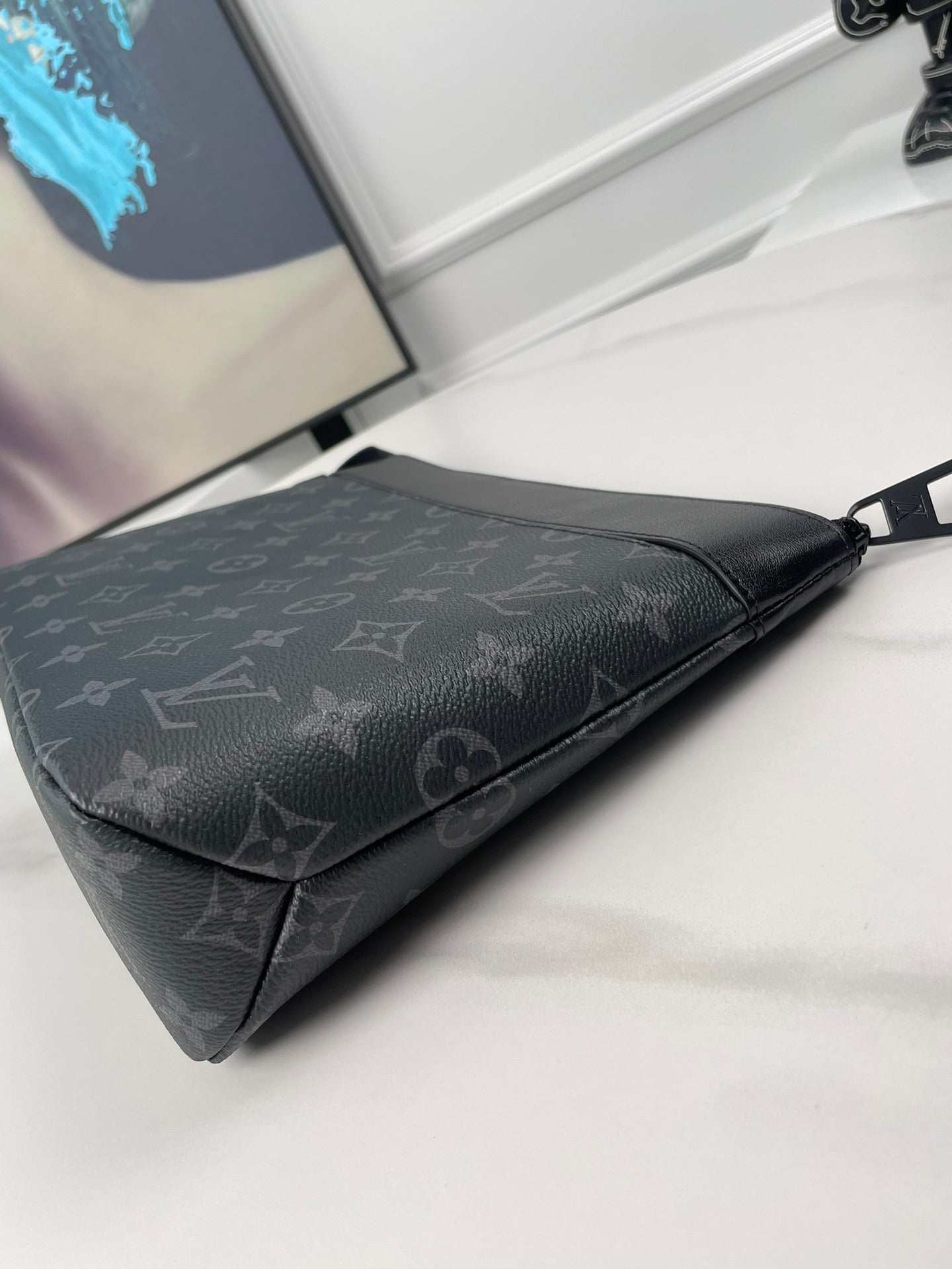 Louis Vuitton Luxury Black Monogram Pattern Zippered Clutch Pouch Bag
