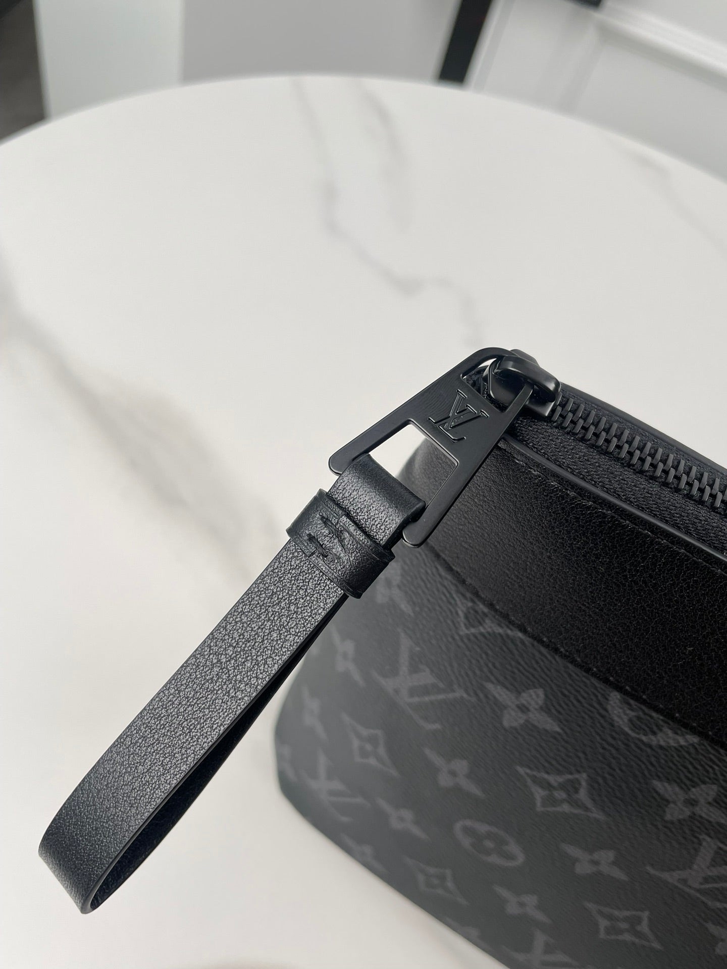 Louis Vuitton Luxury Black Monogram Pattern Zippered Clutch Pouch Bag