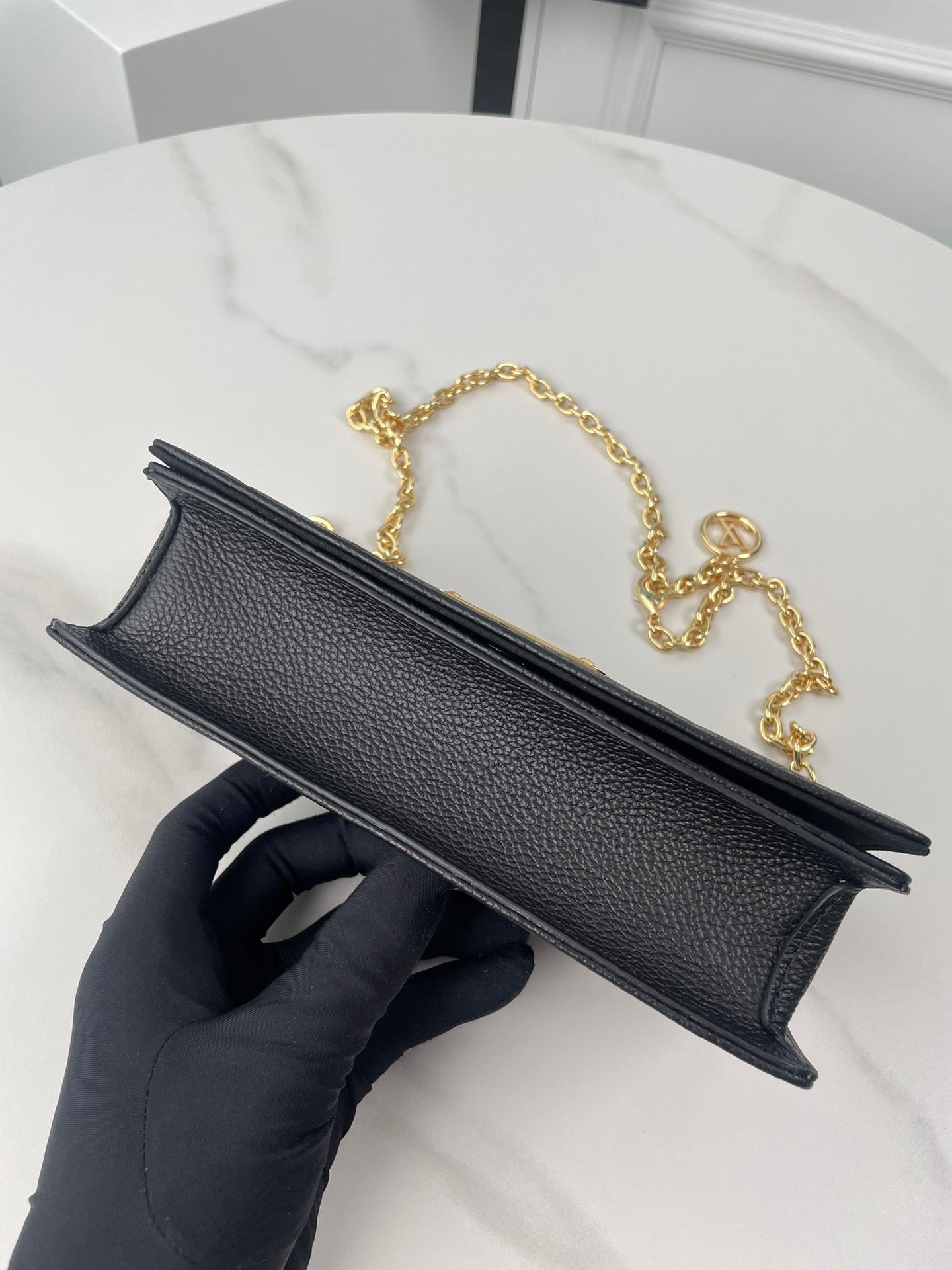 Louis Vuitton Black Embossed Monogram Leather Wallet on Chain Clutch