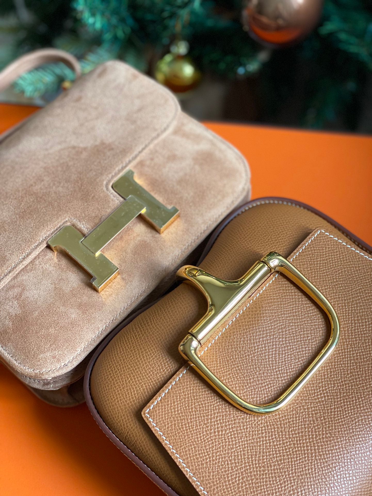 Hermès Constance Suede Bag and Tan Leather Crossbody Bag - Luxury Designer Handbag Collection