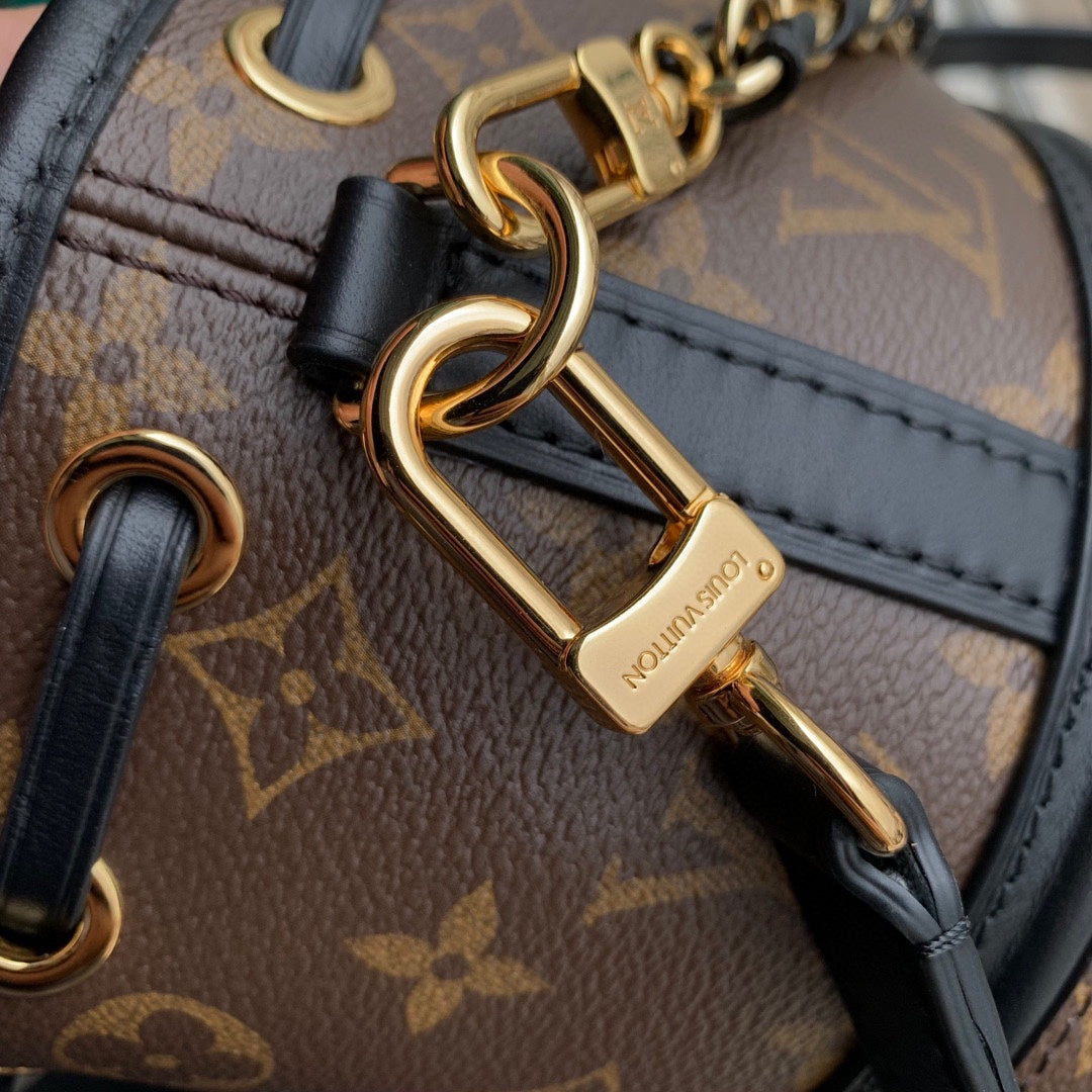 Louis Vuitton Luxury Monogram Drawstring Bucket Bag with Gold Chain and Leather Strap