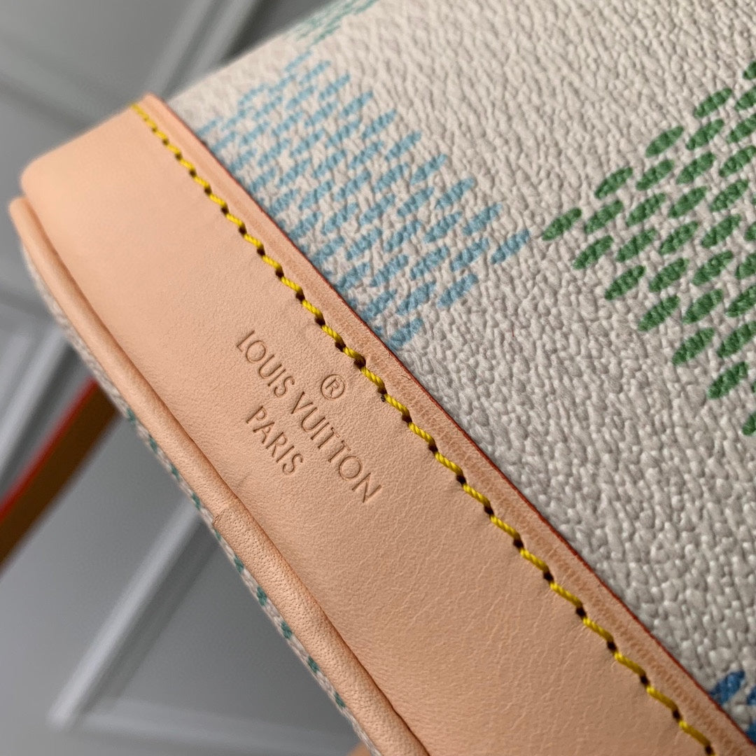 Louis Vuitton Pastel Checkerboard Drawstring Bucket Bag with Leather Strap