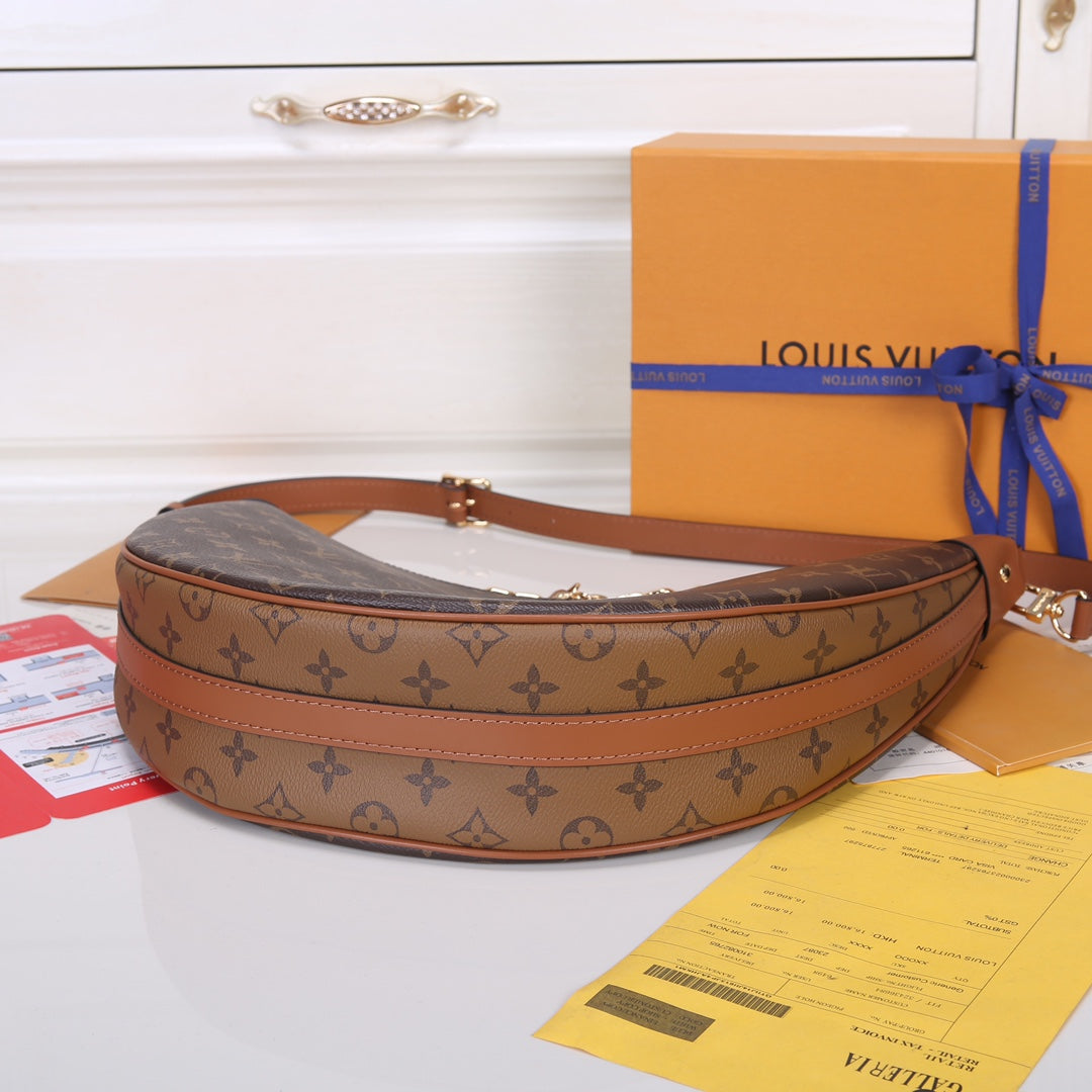 Louis Vuitton Classic Brown Monogram Crescent Shoulder Bag with Gold Chain