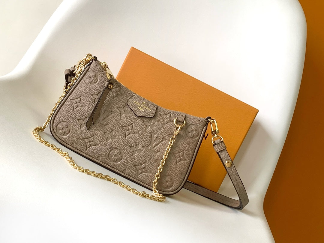 Louis Vuitton Taupe Embossed Leather Shoulder Bag with Gold Chain Strap