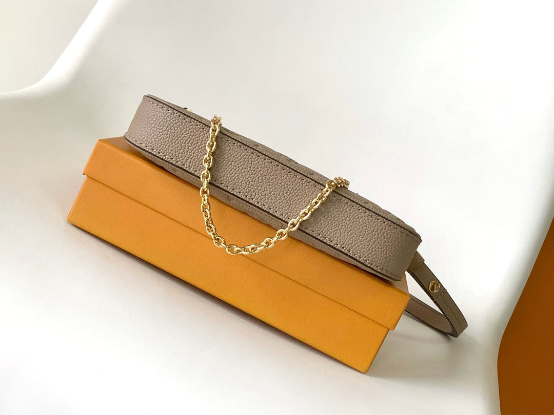 Louis Vuitton Taupe Embossed Leather Shoulder Bag with Gold Chain Strap