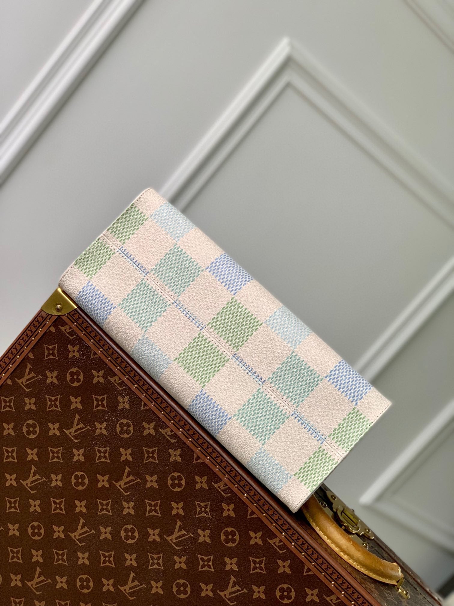 Louis Vuitton Pastel Checkered Pattern Canvas Tote Bag with Top Handles