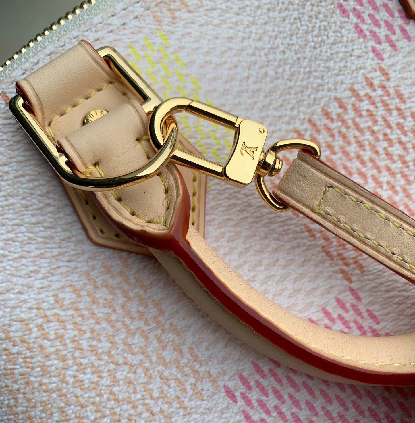 Louis Vuitton Elegant Pastel Checkered Dome Handbag with Leather Top Handle