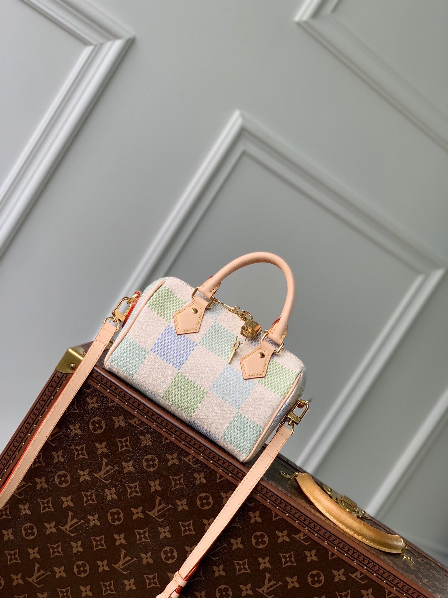 Louis Vuitton Nano Speedy Handbag - Pastel Damier Azur Canvas - Green & Blue