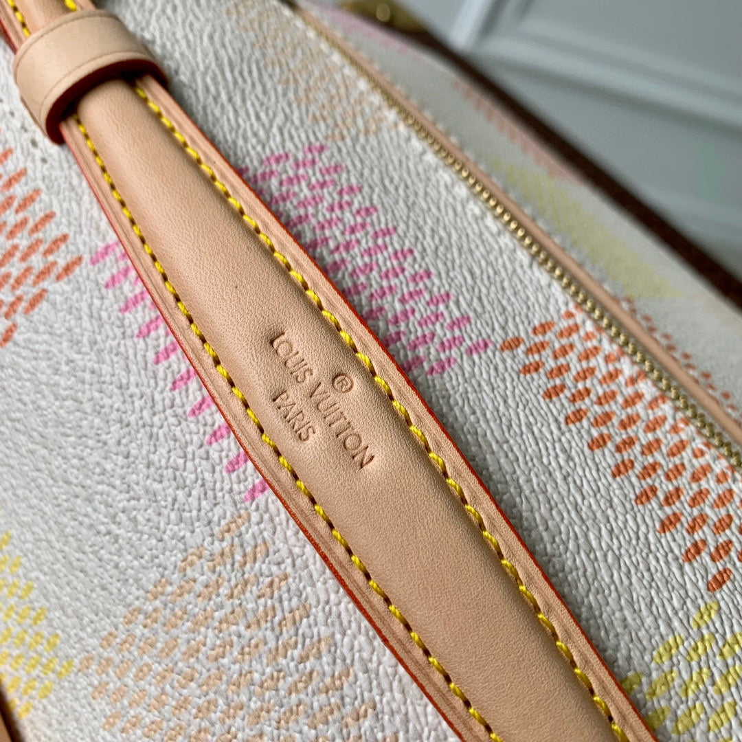 Louis Vuitton Elegant Pastel Checkered Crossbody Handbag with Gold Clasp