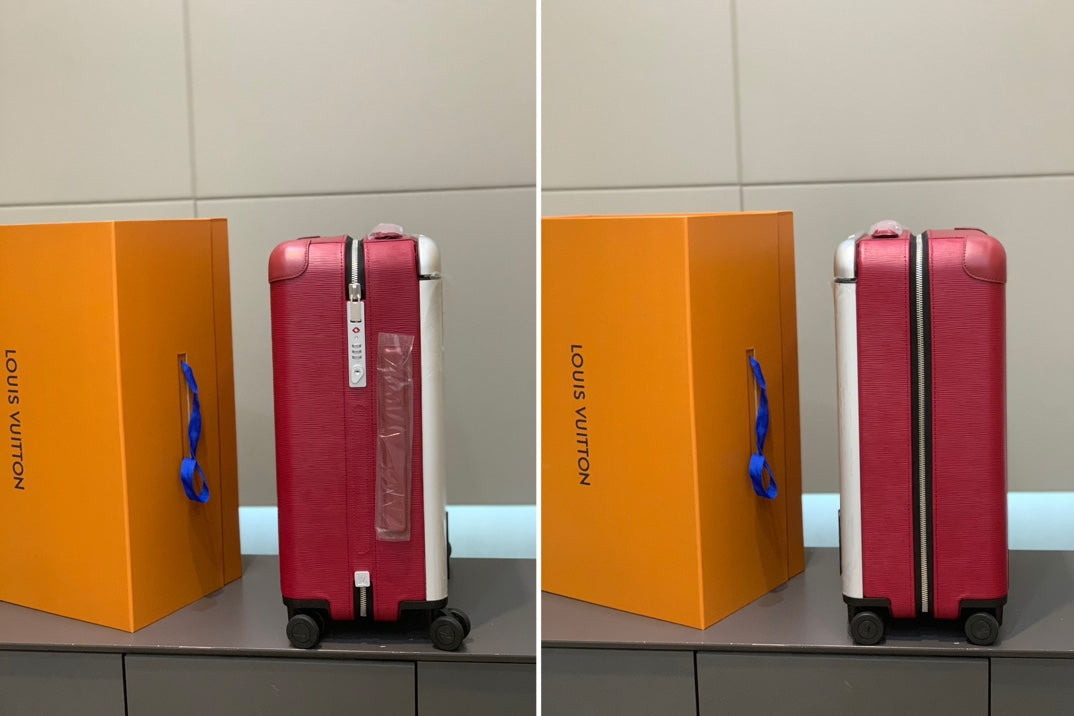 Premium Red Textured Leather Rolling Suitcase Spinner Luggage