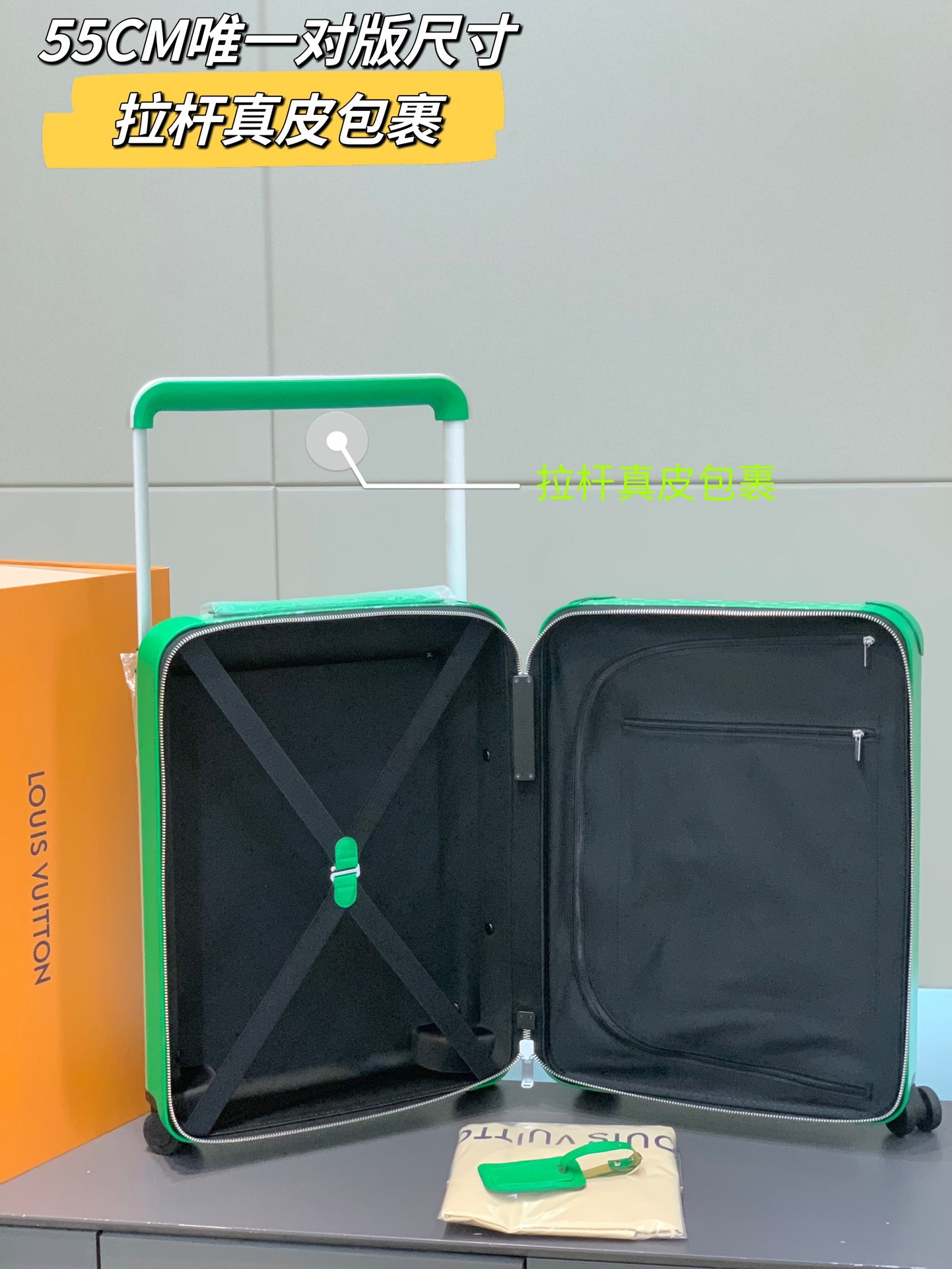 Luxury Green Monogram Carry-On Rolling Suitcase Travel Luggage