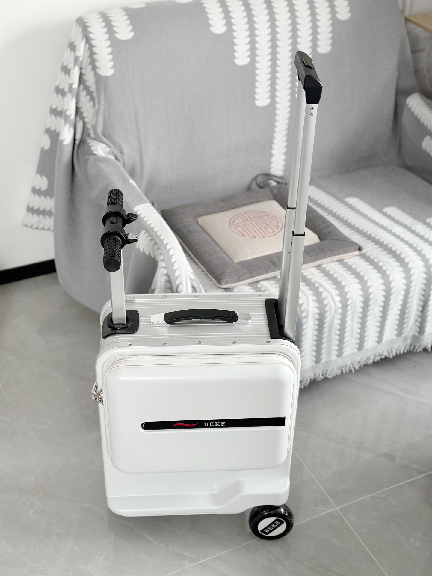 White Ride-On Suitcase for Kids Rolling Carry-On Travel Luggage