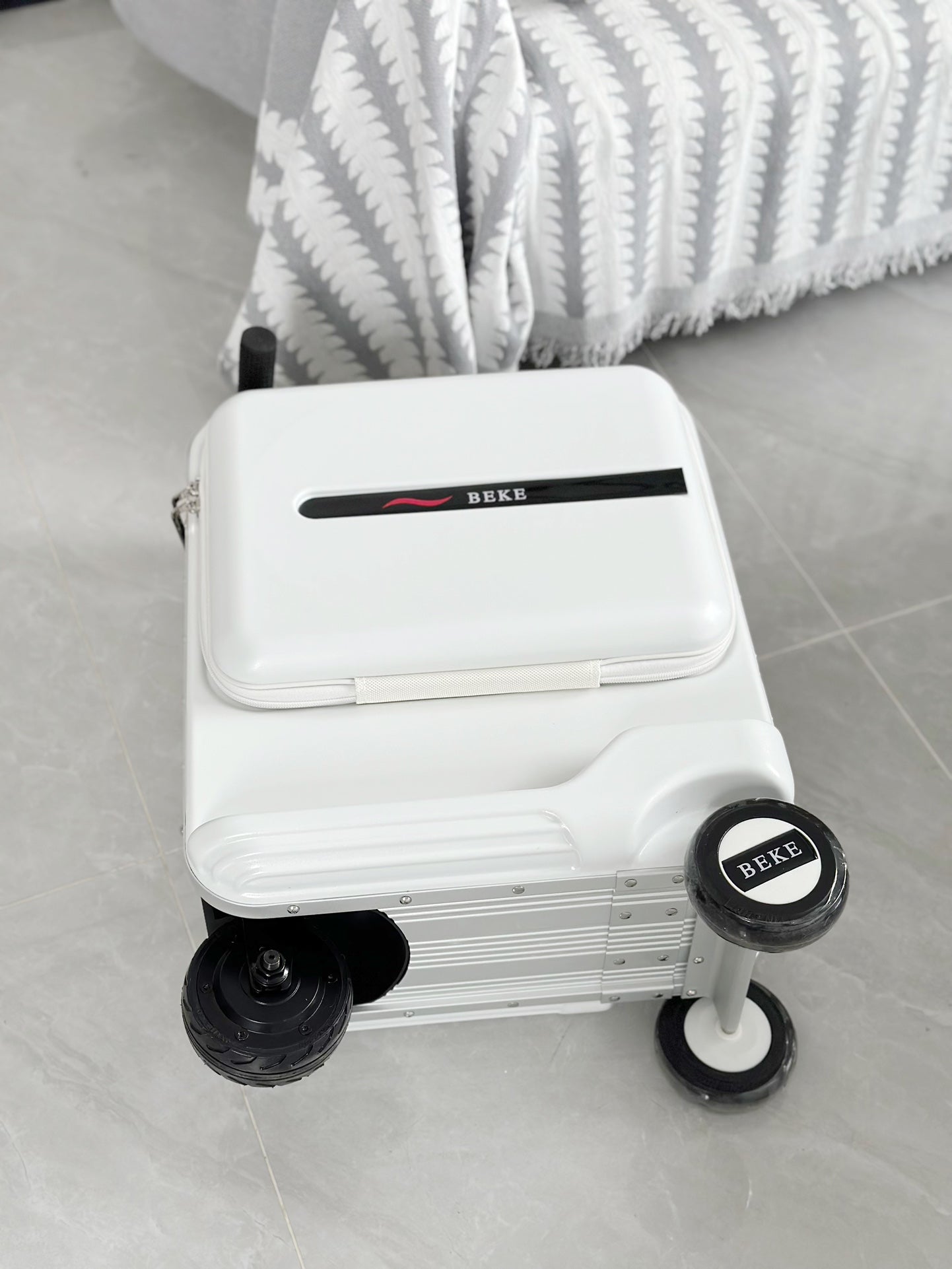 White Ride-On Suitcase for Kids Rolling Carry-On Travel Luggage