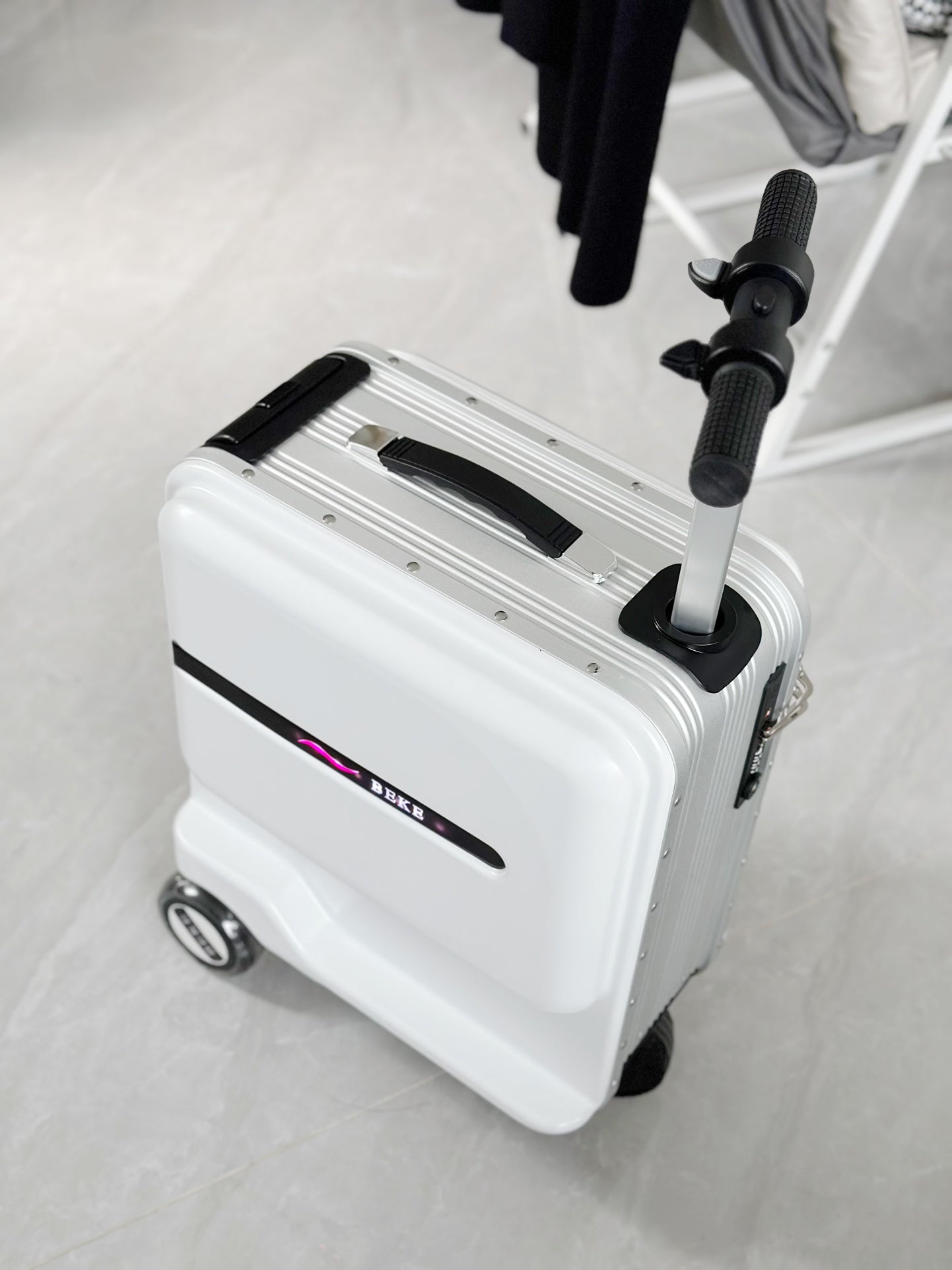 White Ride-On Suitcase for Kids Rolling Carry-On Travel Luggage