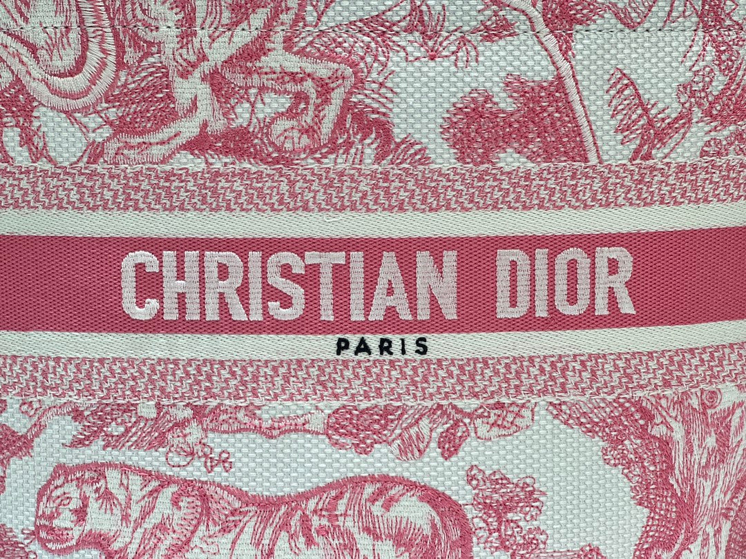 Dior Pink Embroidered Toile de Jouy Canvas Tote Bag with Strap
