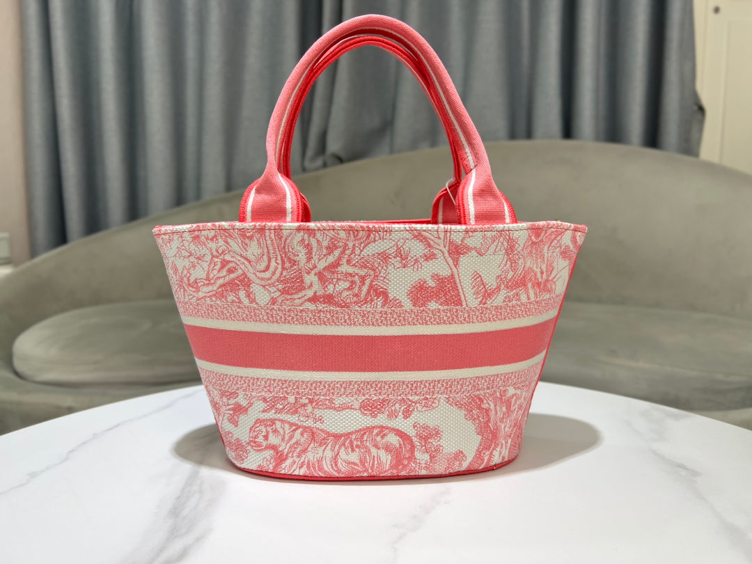 Dior Pink Embroidered Toile de Jouy Canvas Tote Bag with Strap