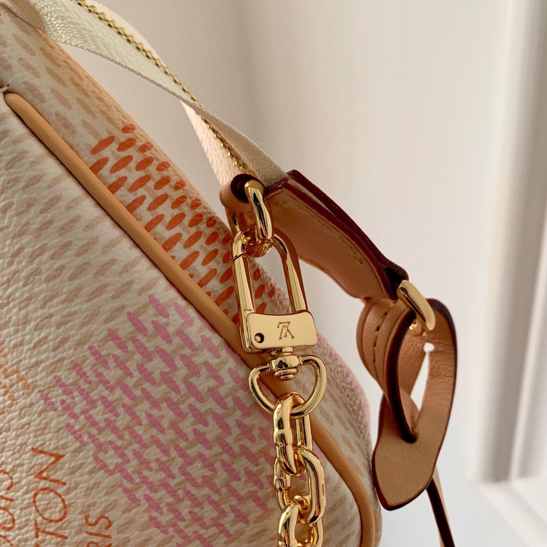 Louis Vuitton Pastel Checkered Canvas Pochette Bag with Gold Chain Strap