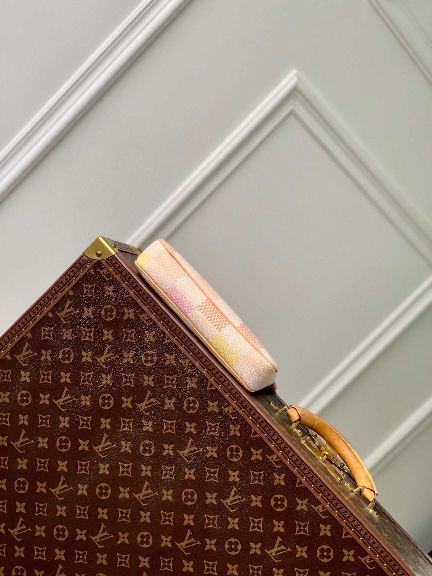 Louis Vuitton Pastel Checkered Canvas Pochette Bag with Gold Chain Strap