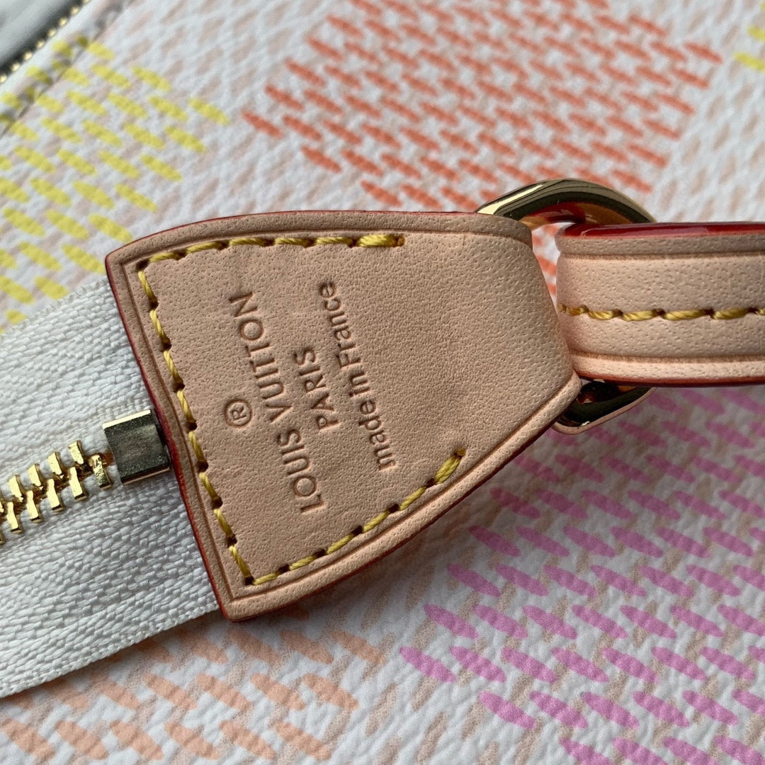 Louis Vuitton Pastel Checkered Canvas Pochette Bag with Gold Chain Strap