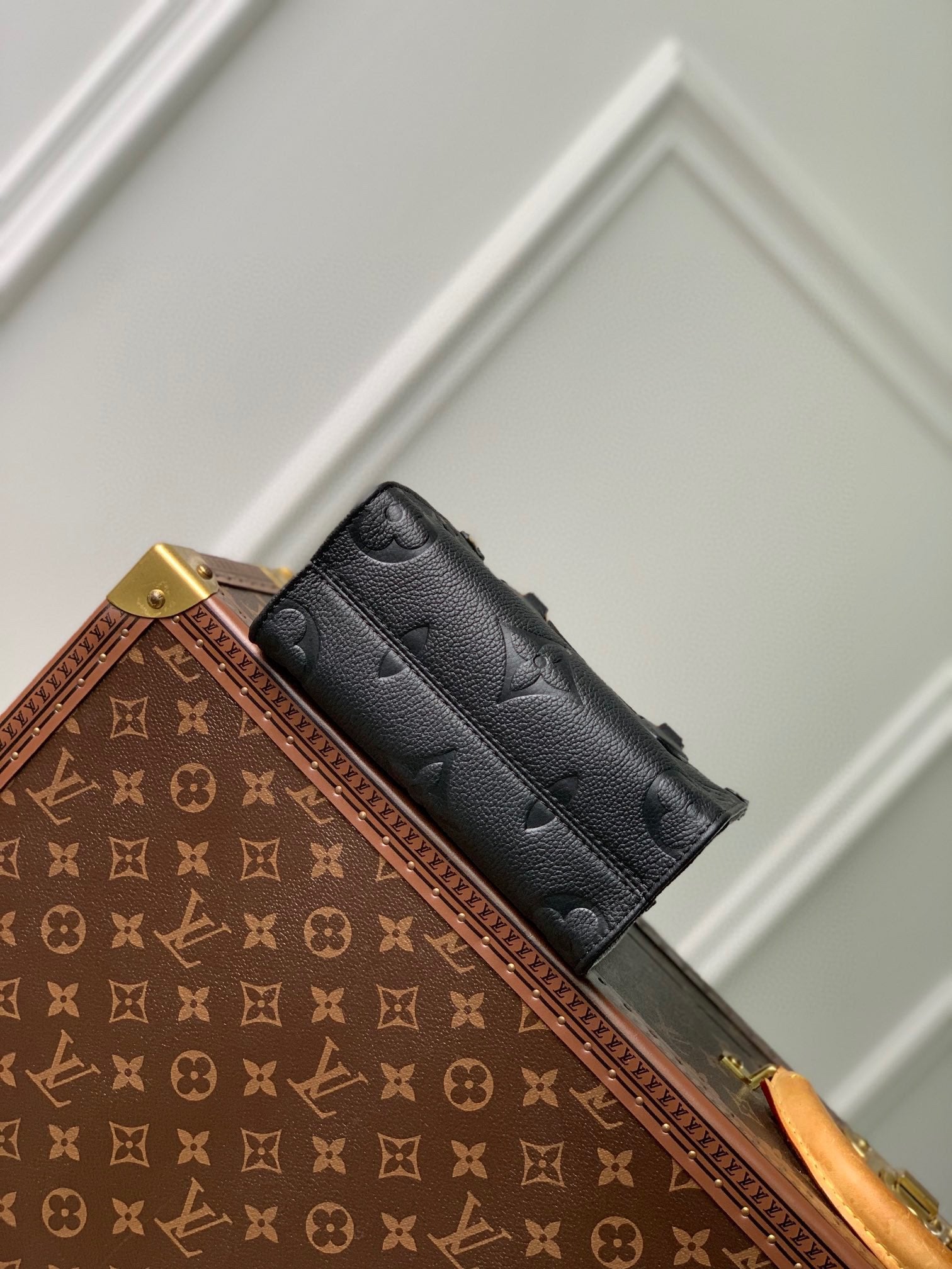 Louis Vuitton Black Embossed Textured Leather Top Handle Tote Handbag
