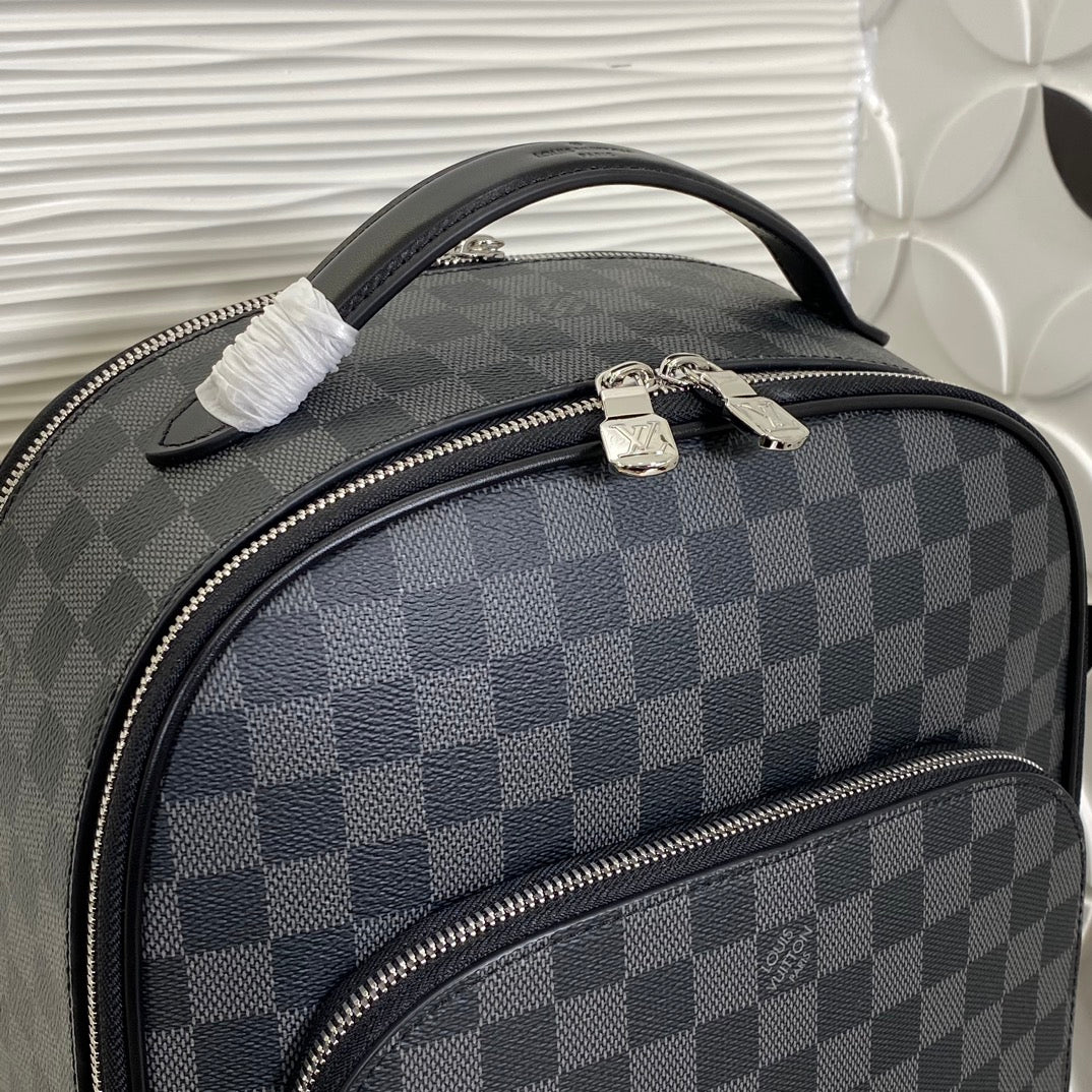 Louis Vuitton Luxury Grey Checkerboard Pattern Unisex Travel Backpack