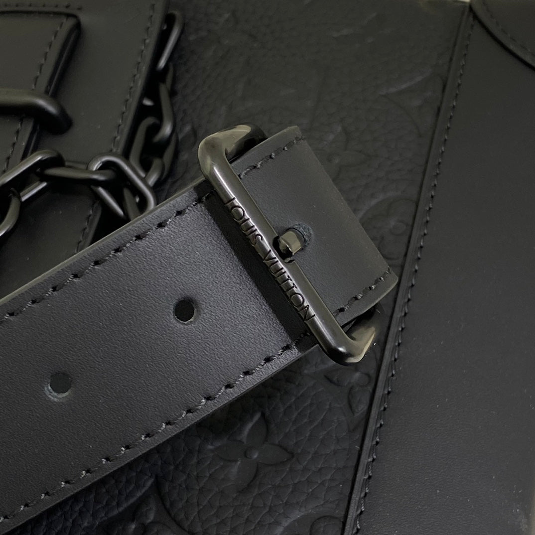 Louis Vuitton Elegant Black Monogram Embossed Leather Satchel Crossbody Bag
