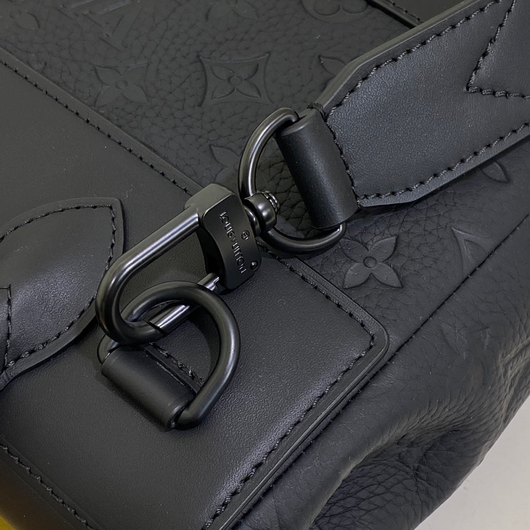 Louis Vuitton Elegant Black Monogram Embossed Leather Satchel Crossbody Bag