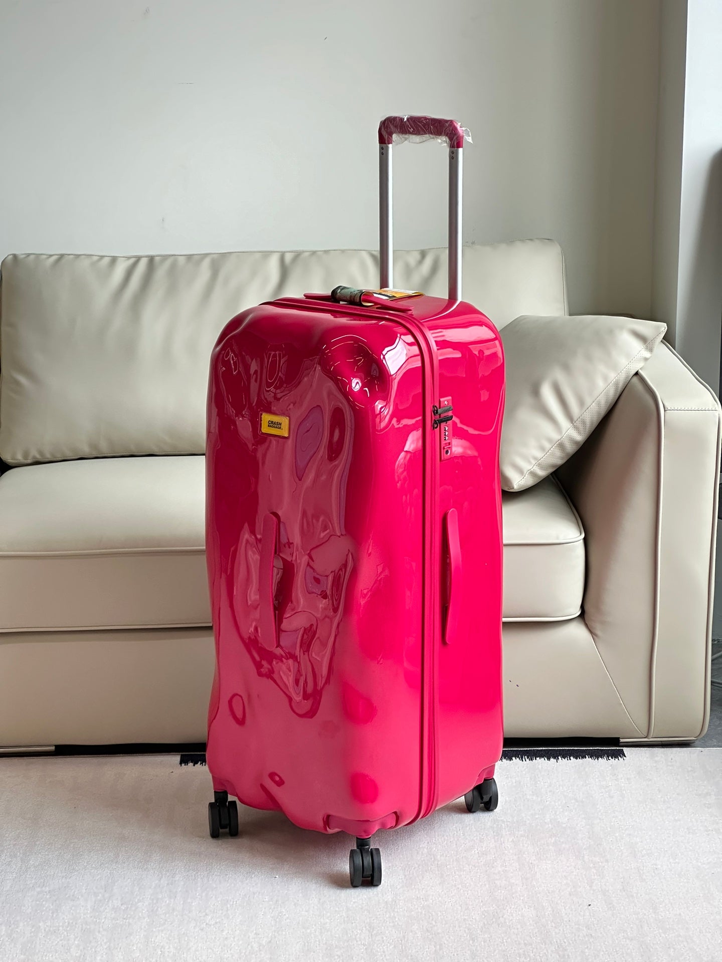 Hot Pink Textured Dented Hardshell Spinner Suitcase Travel Luggage