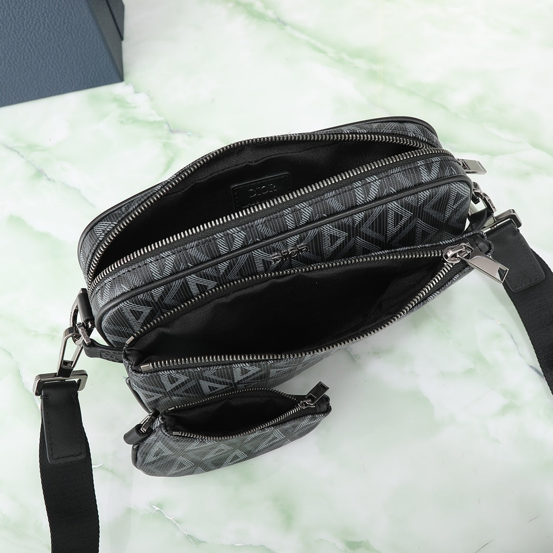 Dior Black Geometric Diamond Pattern Crossbody Shoulder Bag