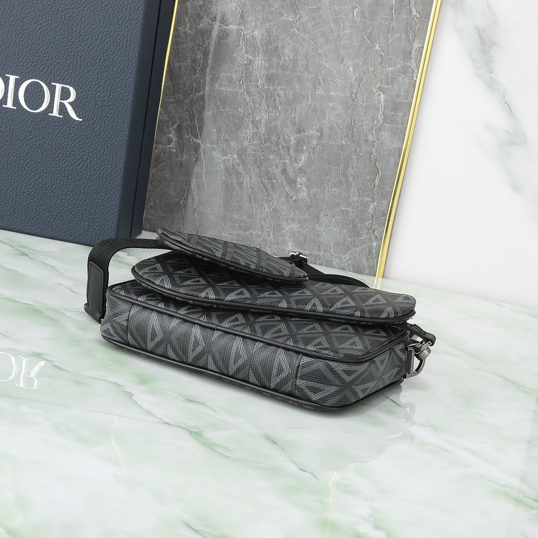 Dior Black Geometric Diamond Pattern Crossbody Shoulder Bag