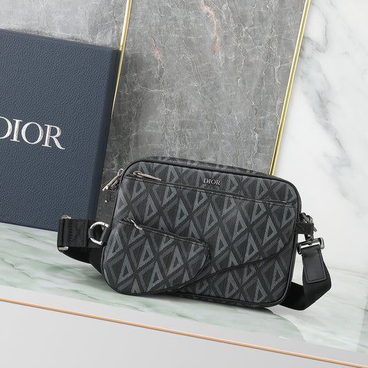 Dior Black CD Diamond Canvas Saddle Pouch Crossbody Bag