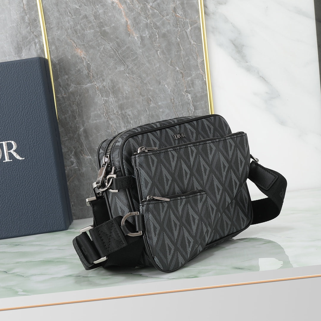 Dior Black CD Diamond Canvas Saddle Pouch Crossbody Bag